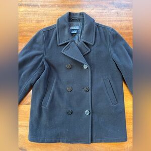 Lands' End Women's Pea Coat Size 10 -12Navy Blue Wool Blend Double Breasted Coat